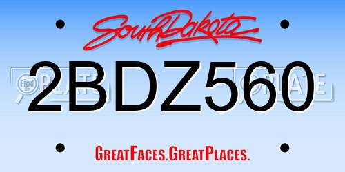 2BDZ560 South Dakota License Plate