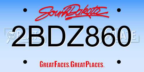 2BDZ860 South Dakota License Plate