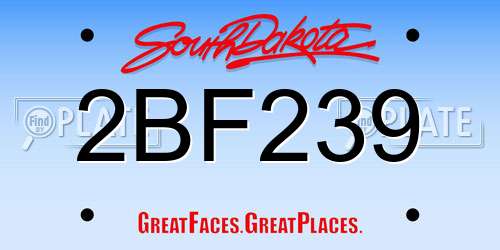 2BF239 South Dakota License Plate