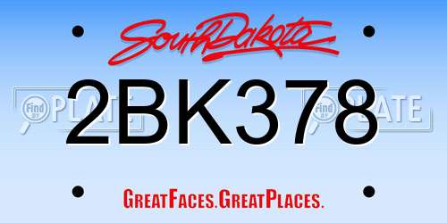 2BK378 South Dakota License Plate