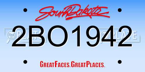 2BO1942 South Dakota License Plate