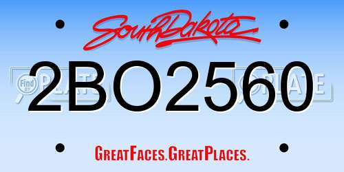 2BO2560 South Dakota License Plate