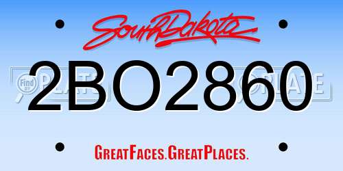 2BO2860 South Dakota License Plate
