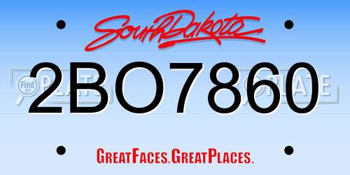 2BO7860 South Dakota License Plate