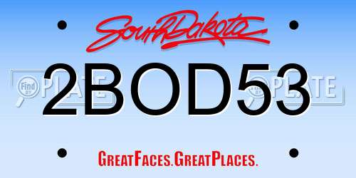 2BOD53 South Dakota License Plate