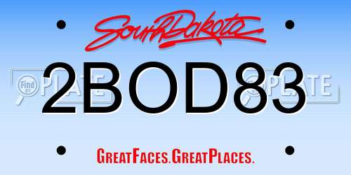 2BOD83 South Dakota License Plate