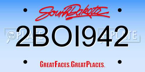 2BOI942 South Dakota License Plate