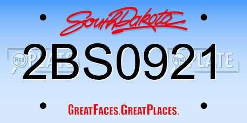2BS0921 South Dakota License Plate