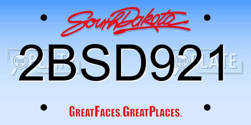 2BSD921 South Dakota License Plate