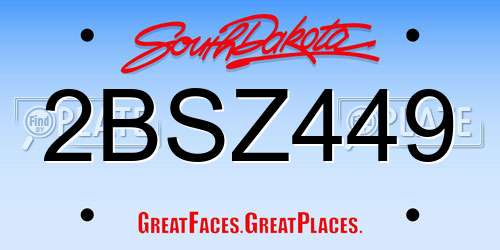 2BSZ449 South Dakota License Plate