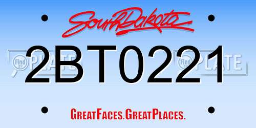 2BT0221 South Dakota License Plate
