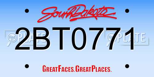 2BT0771 South Dakota License Plate