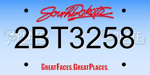 2BT3258 South Dakota License Plate