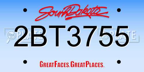 2BT3755 South Dakota License Plate