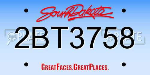 2BT3758 South Dakota License Plate