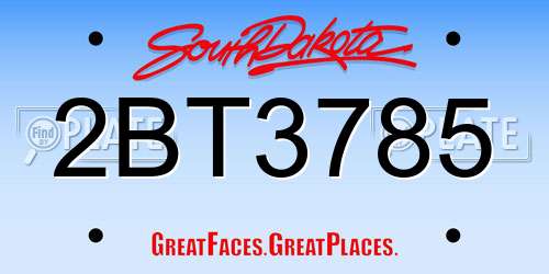2BT3785 South Dakota License Plate