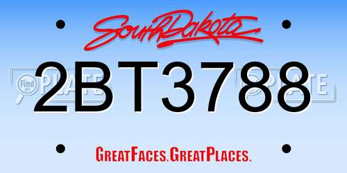 2BT3788 South Dakota License Plate