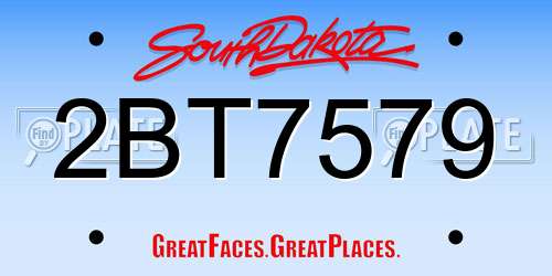2BT7579 South Dakota License Plate