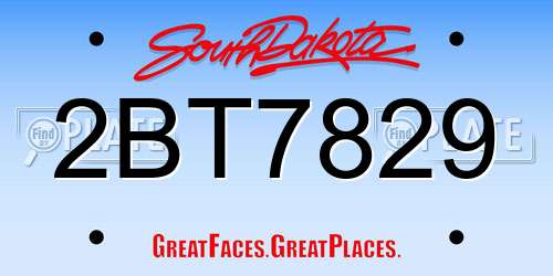 2BT7829 South Dakota License Plate