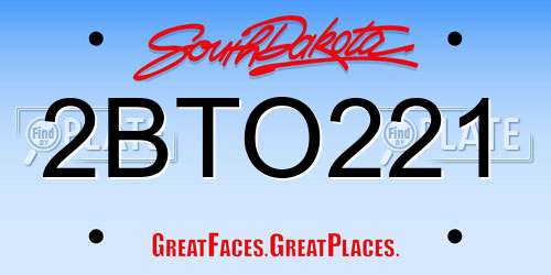 2BTO221 South Dakota License Plate