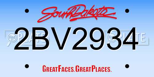 2BV2934 South Dakota License Plate