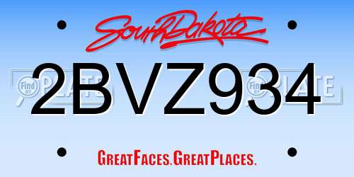 2BVZ934 South Dakota License Plate