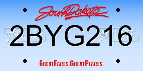 2BYG216 South Dakota License Plate