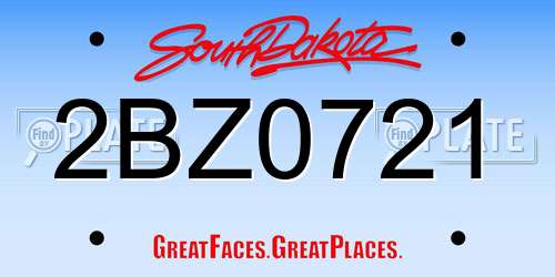 2BZ0721 South Dakota License Plate