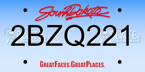 2BZQ221 South Dakota License Plate