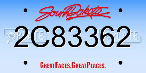 2C83362 South Dakota License Plate