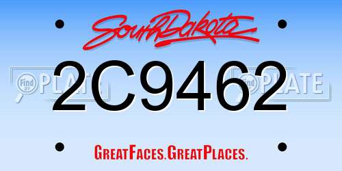 2C9462 South Dakota License Plate