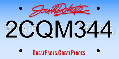 2CQM344 South Dakota License Plate