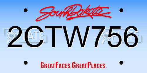 2CTW756 South Dakota License Plate