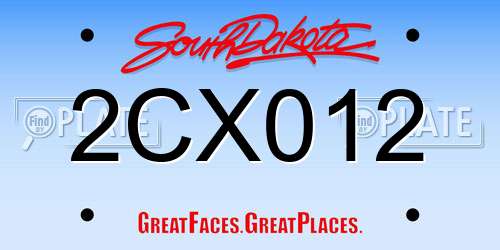 2CX012 South Dakota License Plate