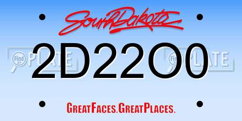 2D22O0 South Dakota License Plate