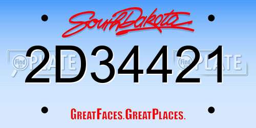 2D34421 South Dakota License Plate