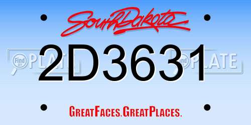 2D3631 South Dakota License Plate