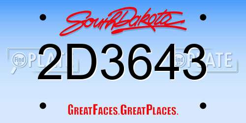 2D3643 South Dakota License Plate