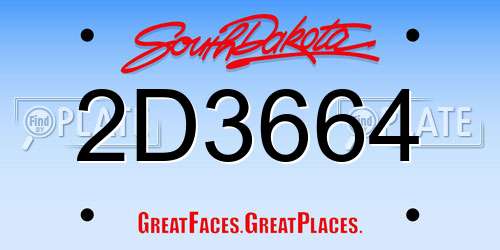 2D3664 South Dakota License Plate