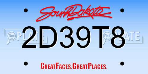 2D39T8 South Dakota License Plate