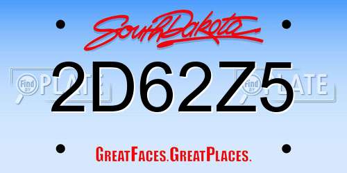 2D62Z5 South Dakota License Plate