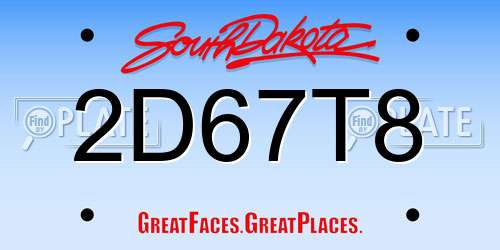 2D67T8 South Dakota License Plate