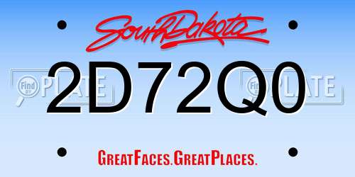 2D72Q0 South Dakota License Plate