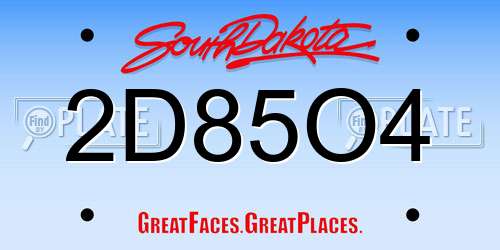 2D85O4 South Dakota License Plate