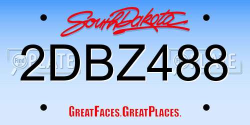 2DBZ488 South Dakota License Plate