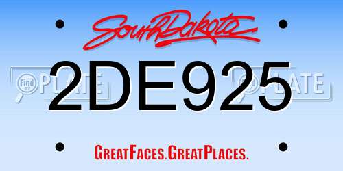 2DE925 South Dakota License Plate