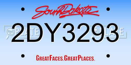 2DY3293 South Dakota License Plate