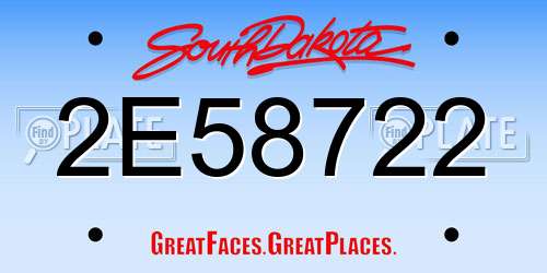 2E58722 South Dakota License Plate