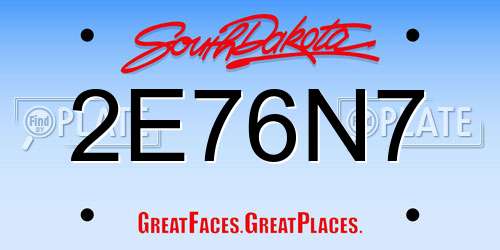 2E76N7 South Dakota License Plate