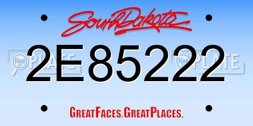 2E85222 South Dakota License Plate